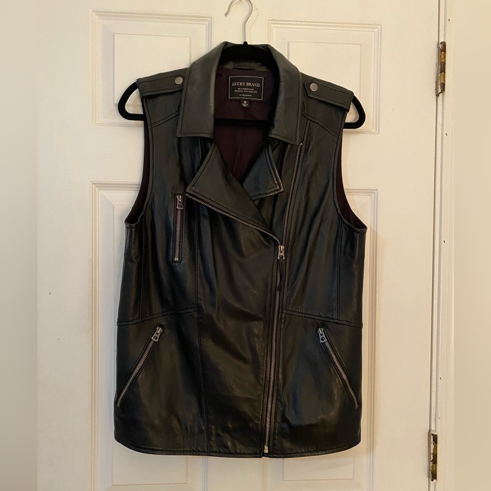 Lucky Brand black leather vest medium